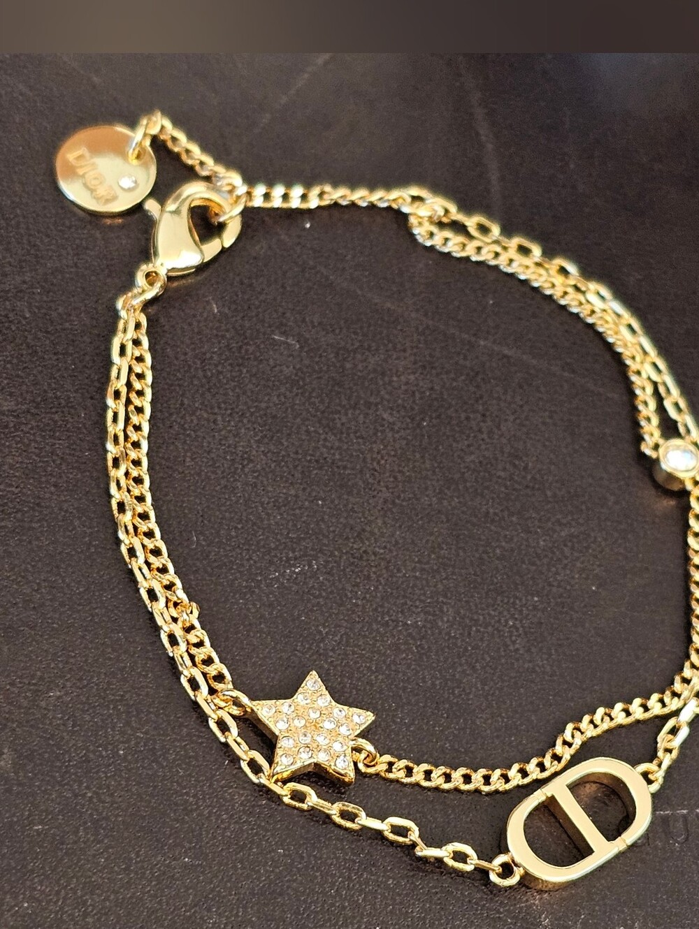Petit CD Double Chain Bracelet - Gold Tone with Star & Crystals